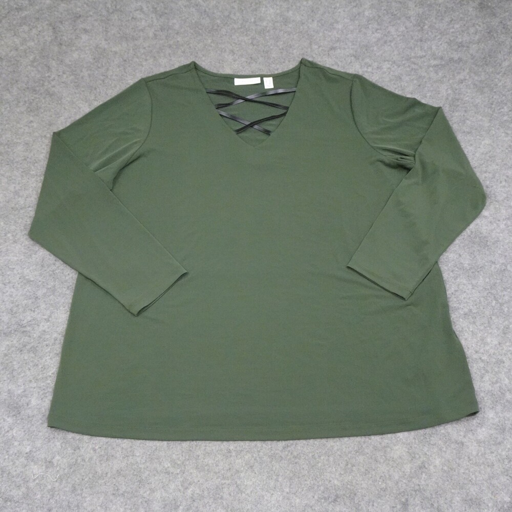 Susan Graver Top Womens 1X Green Blouse Shirt Pullover Long Sleeve Comfort